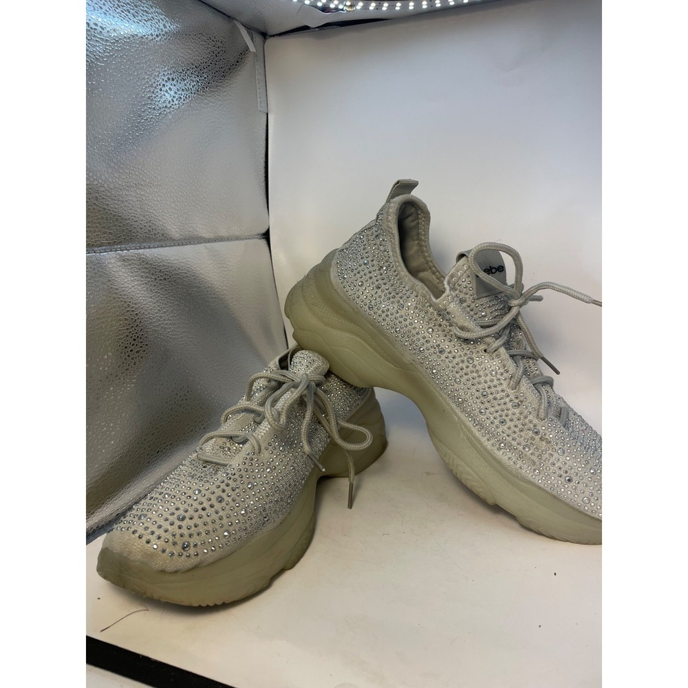 BEBE Leyla Women's Embellished Sneakers Silver US 12